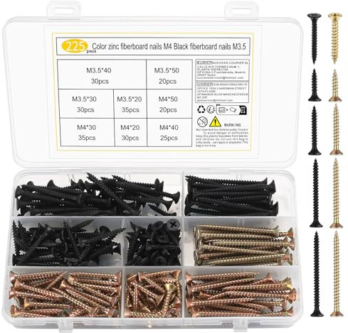 225 Pcs M3.5 M4 Screws for Wood, Assorted Self Tapping Wood Screws Set, Cross Countersunk Flat Head Self Drilling Drywall Screw for Wood, Chipboard, Masonry, Door Hinges