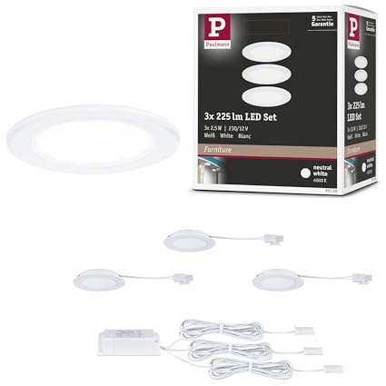 Paulmann 93120 LED Möbeleinbauleuchten 3er-Set 65mm 3x2,5W 3x180lm 230/12V 4000K Weiß