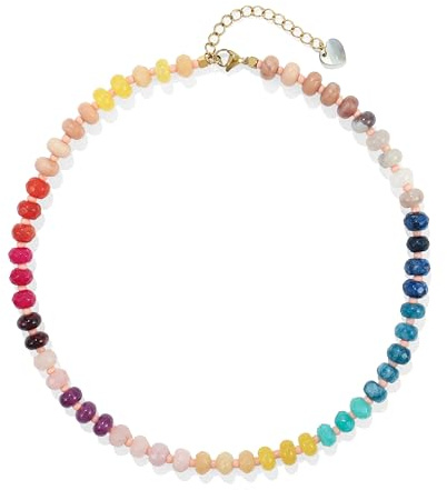 Joya Love Halsketten mit grünen und weißen Edelsteinperlen für Frauen, Naturstein, Boho-Trendschmuck, Regenbogen-Halsband, Kristall-Halsketten für Frauen, 47,5 cm