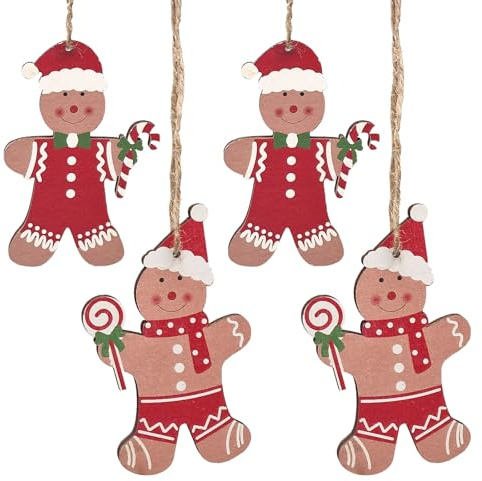 Logbuch-Verlag Weihnachtsanhänger Lebkuchenmann Holzanhänger 6 x 10 cm, 4 Stück, Polyresin, Weihnachtsschmuck, Weihnachten