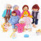 Lonsien Puppen Puppenhaus Figuren 11 Stück Hölzerne Puppenfamilie Biegepuppen mit Katze und Hund für Puppenhaus Zubehör Geschenk