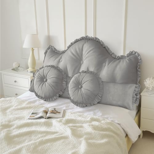 LELEFIDO Large Headboard Pillow Bed Rest Reading Pillow, Sofa Backrest Long Pillow, European Headboard Pillow with 1 Pack Neck Roll Pillow and 2 Round Cushions, Removable Cover
