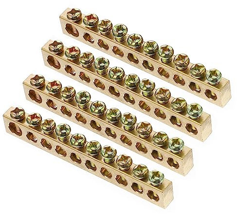 SOLUSTRE 4 Pcs Copper Screw Terminal Ground Neutral Bar, 10 Hole Electrical Terminal Block Connector for Distribution Wire and Electrical Grounding Bars in Power Distribution Box