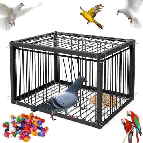 MOGOULUA Jaula para palomas, 40 cm, con diseño de entrada numérica y especial para atrapar palomas, pájaros u otros animales pequeños, resistente y duradera, incluye 100 unidades de ataduras, negro