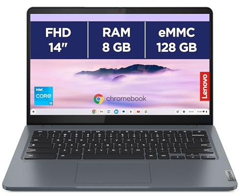 Lenovo Chromebook Plus IdeaPad Slim 3 14IAN8 avec Google AI - Ordinateur Portable 14'' FHD (Intel Core i3-N305, RAM 8 Go, eMMC 128Go, ChromeOS) - Clavier AZERTY FR - Gris