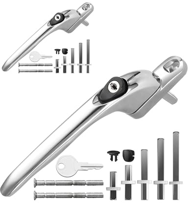 eSynic 2pack Window Handles for UPVC with 5 Multi-Size Spindles & Cuttable Screws Universal Chrome PVC Window Handle with Key Lockable Aluminum 360° Rotation Ergonomic Espag Replacement Handle