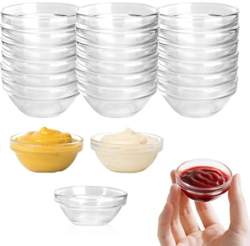 Plumaire 10 Pcs Mini Glass Bowls, 45ml 2.4in Small Glass Bowls, Dip Bowls, Dipping Bowls, Small Bowls for Dips, Sauce Dish for Condiments, Spices & Cooking Prep, Dishwasher Safe