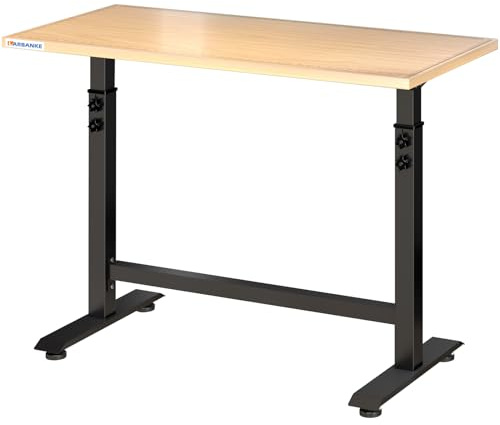 LARBANKE Height-Adjustable Workbench (110cm) with Precision Scale, Mobile Work Table with 4 Groove Universal Casters & Stand Legs, 6-Level Adjustable (81-106cm) for Garage & Office