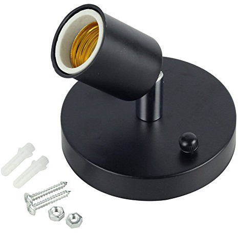 TIANFAN E26 180 Degree Modern Adjustable Ceiling Lamp Wall Mounted Light Bulb Holder Socket (Black)