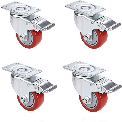 Voluker Set di 4 ruote girevoli con freno, 75 mm, ruote per mobili, ruote girevoli, carico di 400 kg, Rosso
