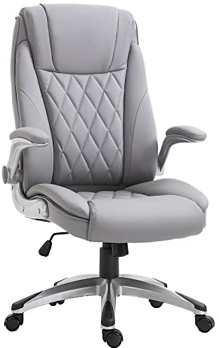 Vinsetto Executive Office Chair with Arms, PU Leather Ergonomic Office Chair with Tilt Function and Adjustable Height, Swivel Rolling for Home Office Working, Grey