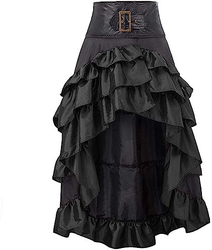 Damen Steampunk Gothic Schwarz Spitze Rock Lang Röcke