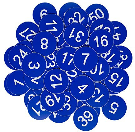 Nummernschilder aus Kunststoff, graviert, nummeriert, ID-Anhänger, Schlüsselanhänger, ohne Loch (1–50, Blau)