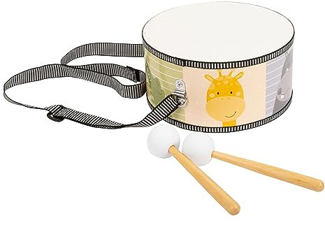small foot Trommel Bunte Wildnis mit Tiermotiven und Trommelschlägeln aus Holz, für Kinder ab 3 Jahren, 11952, grün