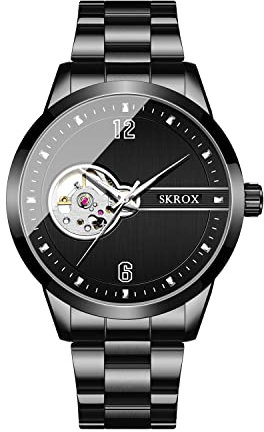 FORSINING Mechanische Tourbillon-Armbanduhr für Herren, automatische Armbanduhr mit Edelstahl-Armband, 1-schwarz