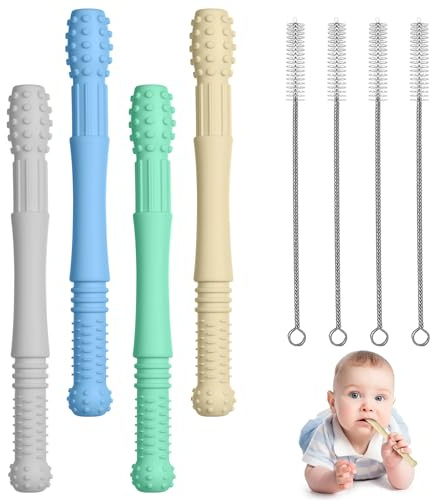 Vicloon Massaggia Gengive e gengivo Spazzole, 4 Tubi da Dentizione in Silicone Senza BPA, Giocattolo per Pulizia