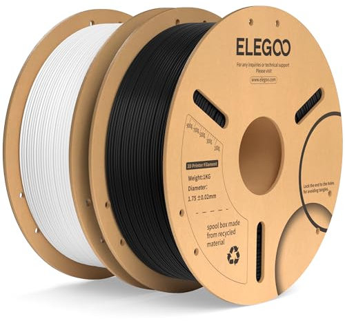 ELEGOO PLA+ Filament 1.75mm Schwarz 1KG+Weiß1KG, PLA Plus 3D Drucker Filament, Härter und Stärker Filament-3D-Druckmaterialien, Maßgenauigkeit +/-0,02mm, Kompatibel mit 3D Printer(2KG/Spool, 4.4lbs)