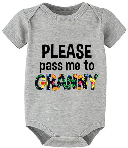 WOOYONGING Please Pass Me to Granny Bodysuits for Girls Short Sleeve Baby Girl Bring Home Outfit Newborn White Boy Clothes 0-3 Months