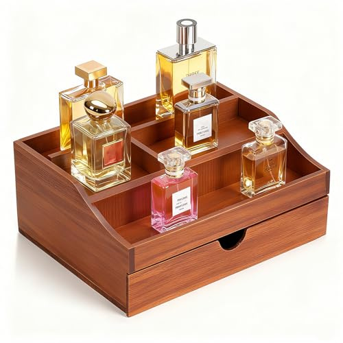 WPAJIRZO Organizer per profumi con cassetto, 3 livelli, in legno, per cosmetici, accessori per capelli, perfetto per bagno e camera da letto