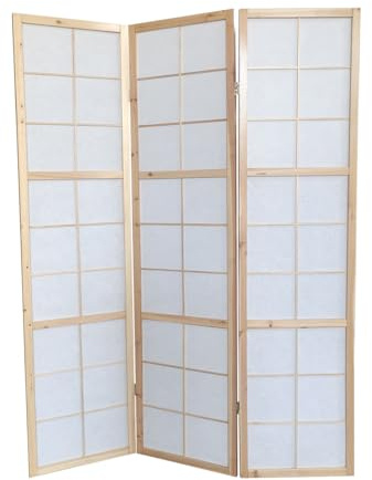 PEGANE Paravent Japonais Bois Naturel, séparateur de pièce 3 pans - Hauteur 175 cm x Longueur 132 cm