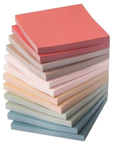 12 Pack Sticky Notes 3x3 Inches, 6 Pastel Colors Self-Stick Pads, Removable Self-Stick Notes, Colorful Sticking Memo Pads, 50 Sheets/pad, 600 Sheets Total