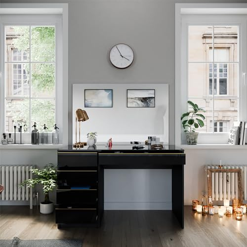 Vicco Schminktisch Sherry, Schwarz/Gold, 120 cm | mit Spiegel, mit rechteckigem Spiegel zur täglichen Anwendung