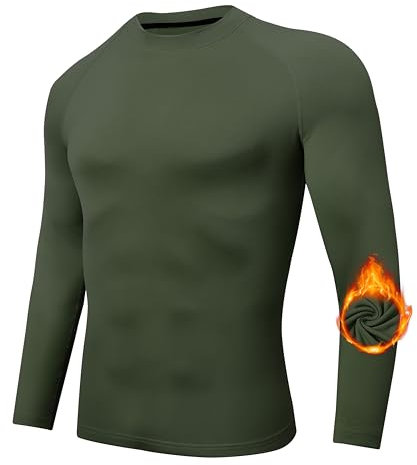 Djtnzdm Thermounterwäsche Herren Langarm Thermo Sport Kompressionsshirt Warm Langarm Männer Funktionsshirt Winter Skiunterwäsche Gefüttert Thermoshirt Atmungsaktiv Laufshirt Longsleeve Armee Grün 3XL