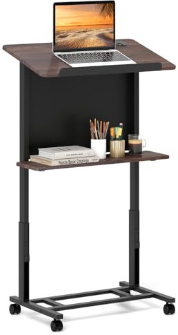 LIFEZEAL Tragbares Podest, höhenverstellbar 103-125 cm, Präsentationstisch mit geneigter Oberfläche, mobiler Tisch mit Aufbewahrungsregal, Ständer mit Rollen für Klassenzimmer, Büro, Kirche