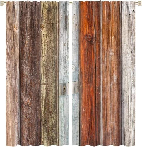 Pencil Pleat Blackout Curtains Retro Wooden Door 150X166 Cm (W + H) Indoor Blackout Curtain, 3D Thermo-Insulating Window Curtains Polyester Material Bedroom Drapes Blackout Curtains -56681568