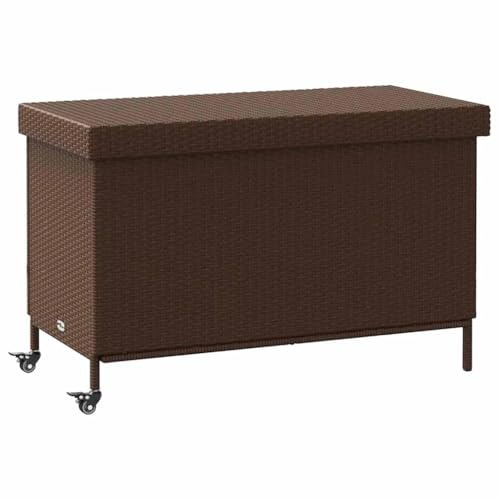 vidaXL Gartentruhe mit Rollen Braun 110x55x73 cm Poly Rattan, Garten Auflagenbox, Garten Kissenbox, Kissenbox, Auflagenbox, Outdoor Kissenbox