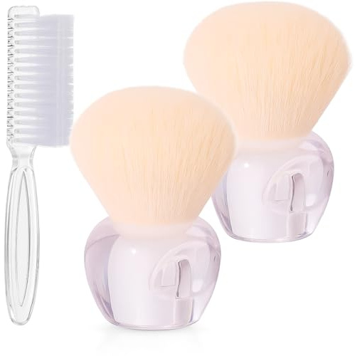 Nail Dust Brush Set, 2 Soft Kabuki Brushes & 1 Nail Cleaning Brush, Professional Acrylic & Gel Nail Duster, Premium Manicure Dusting Brushes for Salon & Home Use