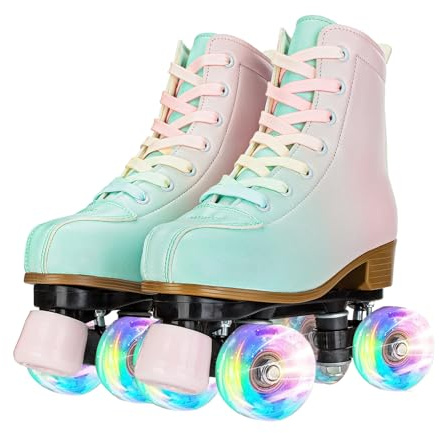 XUDREZ Roller Skates Roller Flash wheel Shoes Green Pink Double Row Roller Shoes Kids Roller Skates Youth Men And Women Beginners Luminous 35