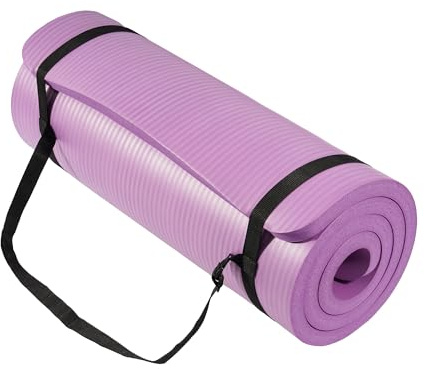 BalanceFrom Yoga Mat 1-Inch Extra Thick High-Density Exercise Mat with Non-Slip Surface & Carry Strap, Taro Purple