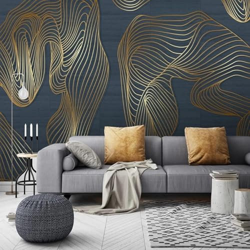 Einfache Kreative Retro Abstrakte Goldene Linie 3D Tapeten Tapete Luxus Home Esszimmer Fototapete Effekt Wohnzimmer Schlafzimmer Kinderzimmer-150cm×105cm