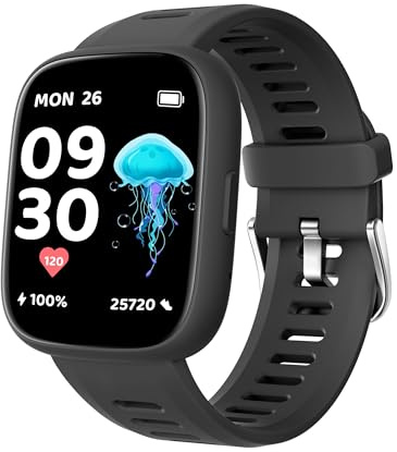 TICTIKY Montre Intelligente pour Enfants avec localisateur GPS (iOS Uniquement), Montre Sportive avec Compteur de Pas et Suivi du Sommeil, étanche IP68, Jeux de réflexion, pour garçons 5-12 Ans