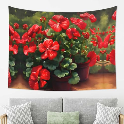 WZYWHJ Tapiz decorativo de pared con estampado de geranios rojos, adecuado para decoración de dormitorio y sala de estar, 80 x 60 pulgadas