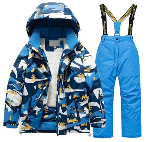 Generisch Ensemble de ski pour enfants avec doublure en polaire - Veste et pantalon - Protection contre le vent et la neige - Pour garçon et fille - Chaud - Pour la neige et la planche à neige, bleu