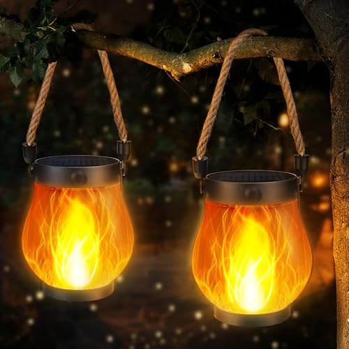 Solar-Flammenlaterne Außenaufhängbar Wasserfest Warmweiß 2 Stück