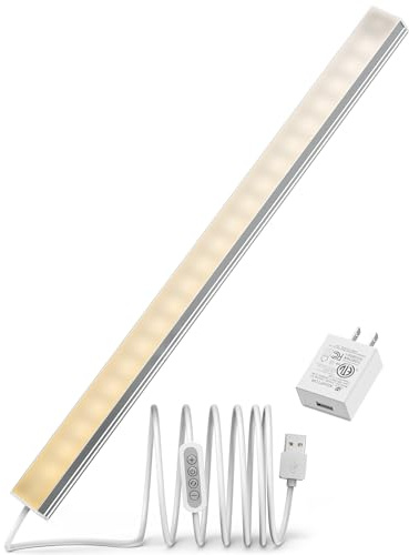 ASOKO LED Under Cabinet Lighting,3 Color Changing(2700K, 4000K,6000K), 14.5in USB Plug-in Under Desk Light, Dimmable LED Grow Light for Home Kitchen,Cabinet,Pantry
