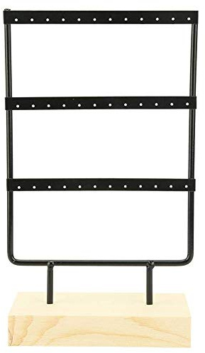 HERCHR Porte-bijoux, Organisateur de Bijoux Présentoir de Boucle D'oreille en Métal avec Base en Bois, 36 Trous