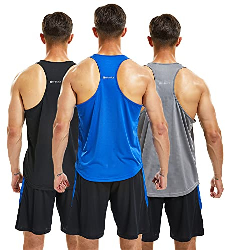 frueo 3 Pack Camiseta de Tirantes Deportiva Hombre Culturismo Fitness Tank Top Hombre Gym sin Mangas T-Shirts Chaleco,20418,Black Gray Blue,XL