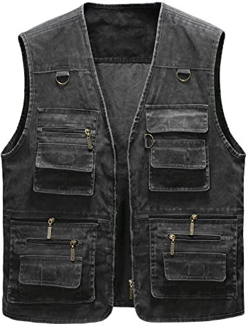 Oralidera Herren Outdoor Weste Freizeit Jacke Leicht Safari Weste mit Reißverschluss Jagd und Angler Fotografie Wandern Weste Anglerweste mit Vielen Taschen, Schwarz, XXL