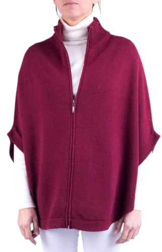 Marenza Poncho Zip Mixte Cachemire Double Fil Femme Made in Italy Laine mérinos Châle Taille Unique
