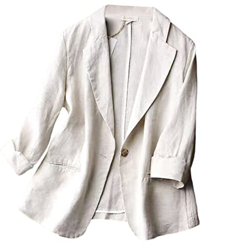 GIBZ Blazer Femme en Lin Vestes de Tailleur Chic et Elegant Ample Manche 3/4 avec Poche, Beige, XL