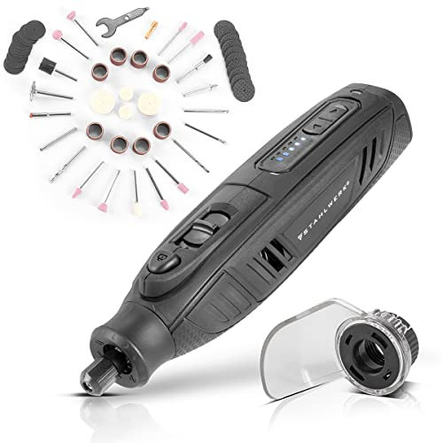 Levigatrice multiuso a batteria STAHLWERK AMF-80 ST 5.000-25.000 giri/min. 2.000 mAh utensile multifunzione/tornio/levigatrice/mini levigatrice con 53 accessori e cavo di ricarica USB