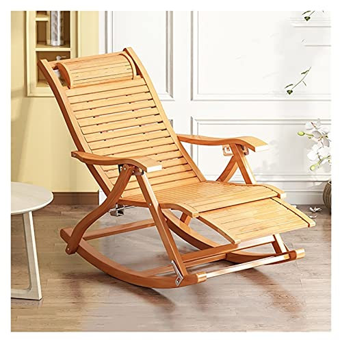 Gartensessel, Lounge-Stühle, klappbarer Schaukelstuhl aus Holz, Balkonstuhl mit Verstellbarer Rückenlehne aus Bambus mit Kopfstütze und Fußmassage, Sonnenliegen für den Außenbereich, Old Man Siesta