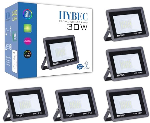 CLAR - Foco LED blanco neutro, 30 W, lámpara de pared para garaje, foco LED blanco neutro, foco exterior 4000ºK (pack de 5)
