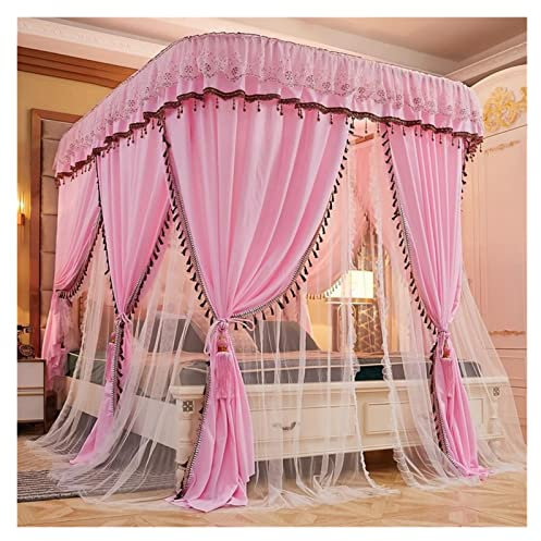 BUJOG Zanzariera Letto a baldacchino con Tenda a Rete Quadrata Letto Matrimoniale Copertura di Protezione Contro Gli Insetti Quadrati Vacanza all'Aperto Casa in Viaggio (Color : Pink, Size : 6.6ft