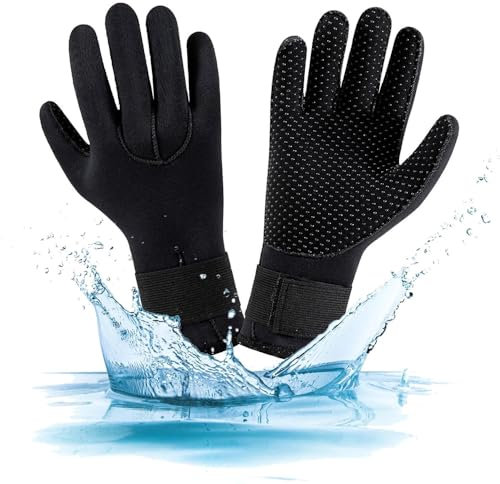 POFET Neoprenhandschuhe,5mm Neopren Handschuhe Herren Damen Wärmender Tauchhandschuhe, Anti-Rutsch Neopren Handschuh für zum Tauchen, Surfen, Kajakfahren