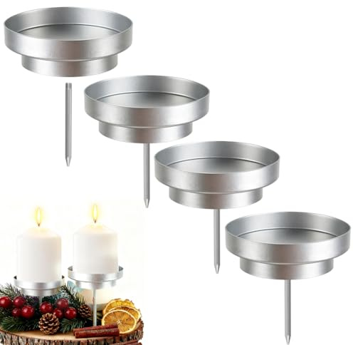 Aurasky 4 stycken ljushållare adventskrans silver, 8 cm ljusstake advent, stavljushållare för adventsgirlang, lämplig för kök, sovrum Z00-3